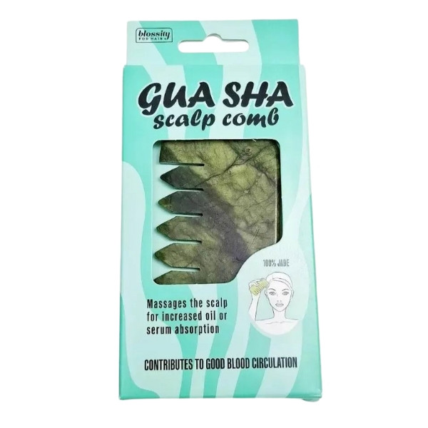 Green Jade Gua Sha Comb, Massage Comb Tool for Head Caring, Relax Head Scalp Deep Tissue Point Massager Scraping Therapy Tool